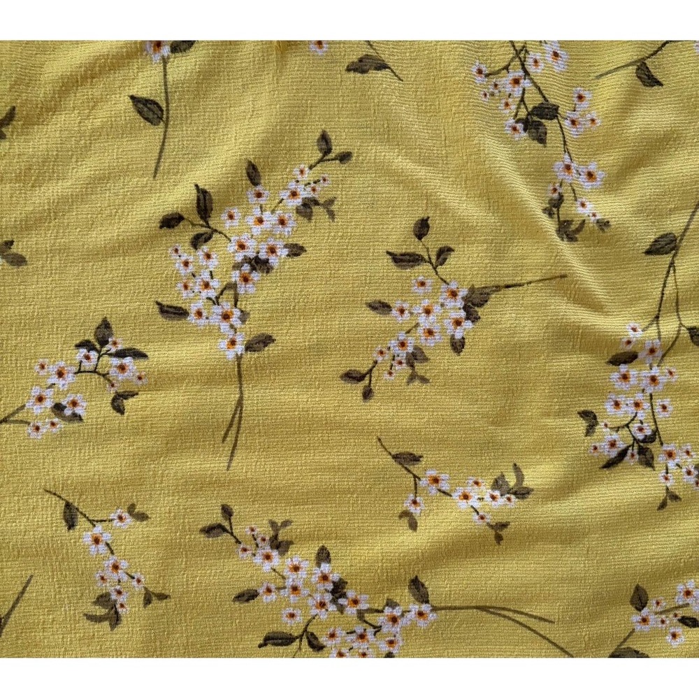 Melloday Yellow Floral Smocked Ruffle Neck Blouse Large Prairie Garden Peasant - Picture 4 of 9